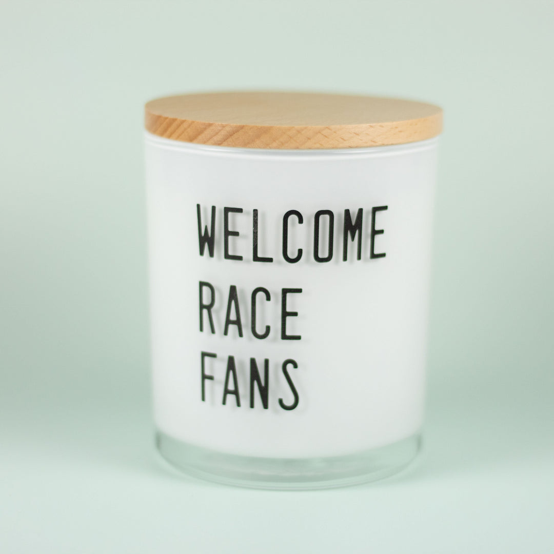 WELCOME RACE FANS CANDLE