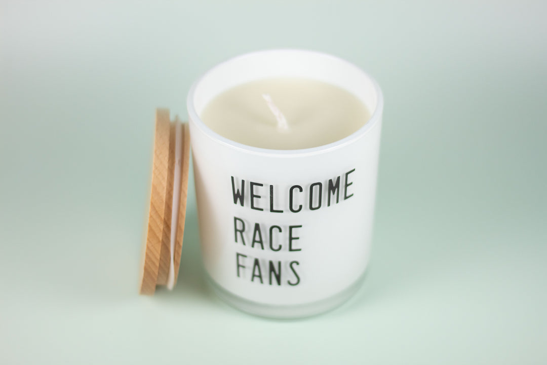 WELCOME RACE FANS CANDLE