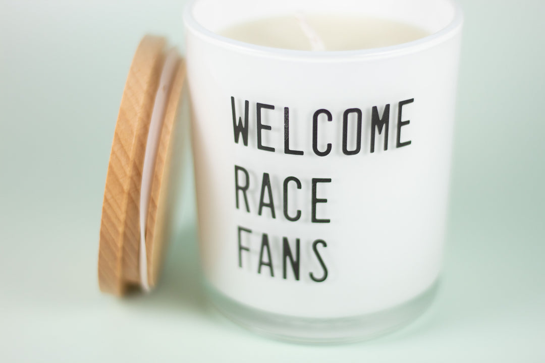 WELCOME RACE FANS CANDLE