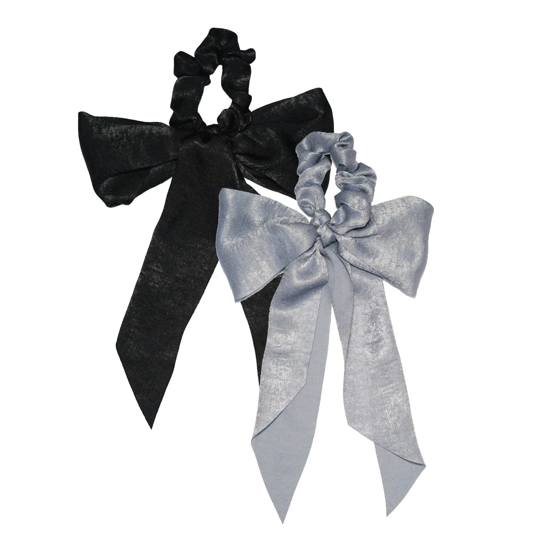 SATIN SCARF SCRUNCHIES-BLACK/GRAY