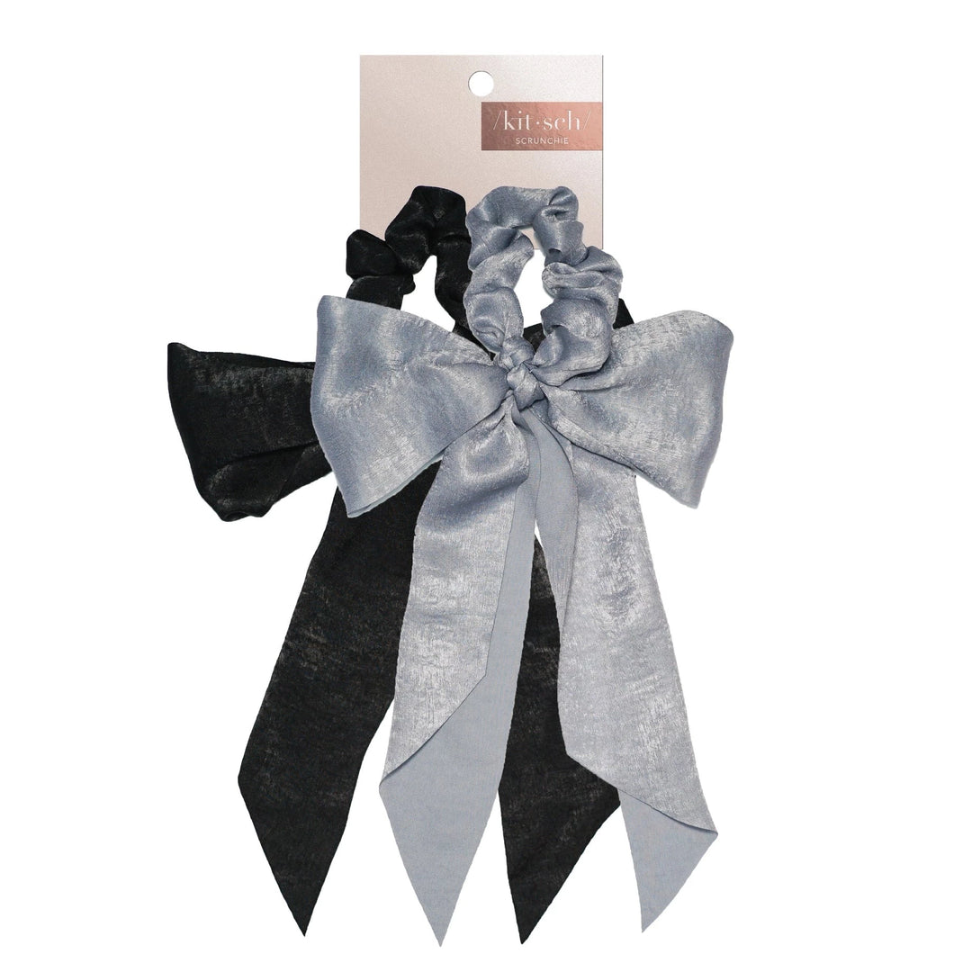 SATIN SCARF SCRUNCHIES-BLACK/GRAY