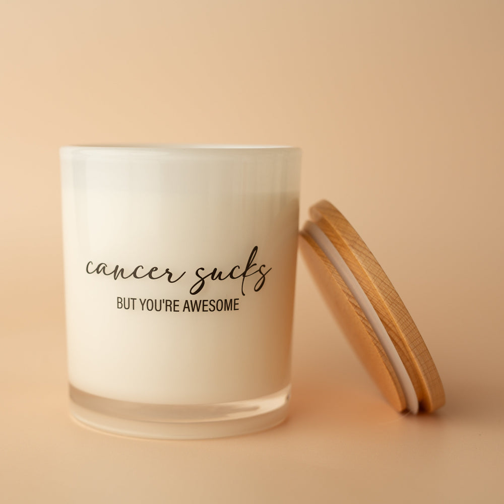 CANCER SUCKS PRINTED CANDLE