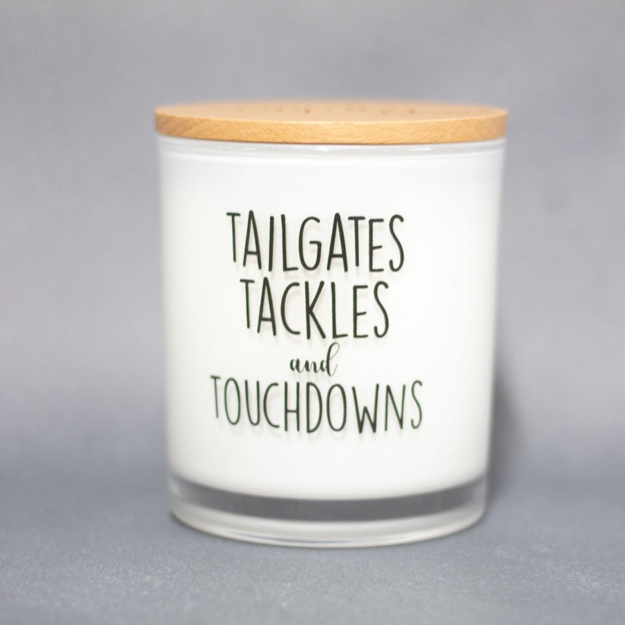 tailgates tackles and touchdowns printed candle