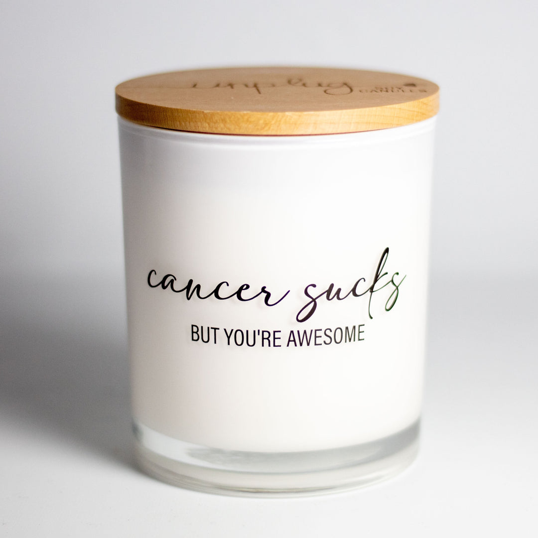 CANCER SUCKS PRINTED CANDLE